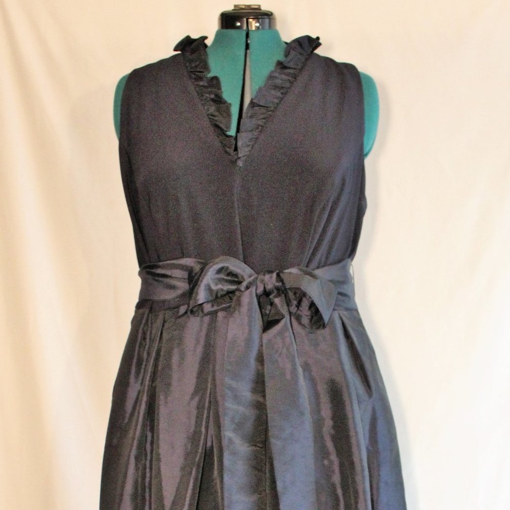 Navy ruffled v- neck tie-waist gown